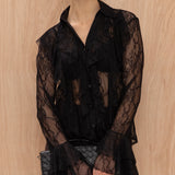CHARLI - Lily Lace Shirt - Black