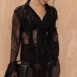 CHARLI - Lily Lace Shirt - Black