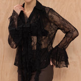 CHARLI - Lily Lace Shirt - Black