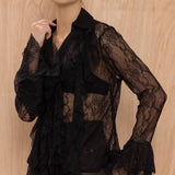 CHARLI - Lily Lace Shirt - Black