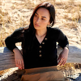 MAXTED - Ribbed Henley Top - Black