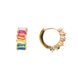 FAIRLEY - Rainbow Baguette Cluster Huggies | Gold