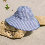 MARLOW - Linen Bucket Hat - Denim Stripe
