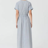 POL CLOTHING - Bay Dress - Blue / Choc Stripe