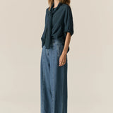 POL CLOTHING - Adel Scarf Top - Green/Ink Stripe