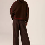 POL CLOTHING - Jude Wool Drawcord Knit - Choc / Red