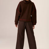 POL CLOTHING - Jude Wool Drawcord Knit - Choc / Red