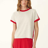 ROWIE - Raina Contrast Knit Tee - Flame Red