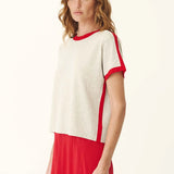 ROWIE - Raina Contrast Knit Tee - Flame Red