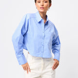 MOSSMAN - Repeat After Me Cropped Shirt - Blue Stripe