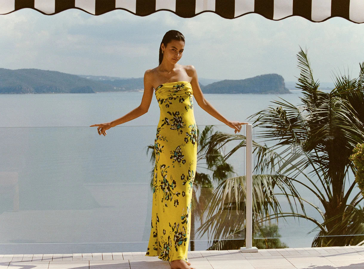 Shona Joy Silk Ruched Bodice Maxi Dress Romilly Gigi Belle