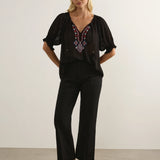 AUGUSTE - Paxton Embroidered Blouse - Black