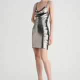 SUBOO - Luna Cowl Neck Mini Dress - Silver