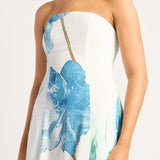Waterlily Strapless Midi Dress - Blue