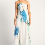 Waterlily Strapless Midi Dress - Blue