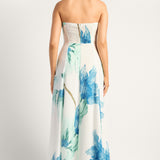 Waterlily Strapless Midi Dress - Blue