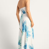 Waterlily Strapless Midi Dress - Blue