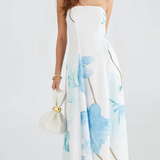 Waterlily Strapless Midi Dress - Blue