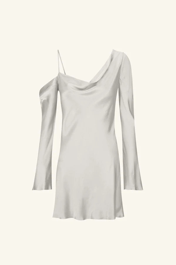 SHONA JOY - Sofia Asymmetrical Long Sleeve Mini Dress - Silver SHONA JOY - Sofia Asymmetrical Long Sleeve Mini Dress - Silver