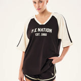 P.E NATION - Spinout Baseball Tee - Black Bean / Whisper White