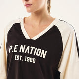 P.E NATION - Spinout Baseball Tee - Black Bean / Whisper White