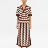 KIVARI - Sarah Knit Polo Top - Choc Ivory Stripe