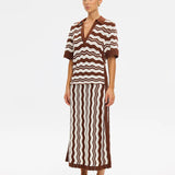 KIVARI - Sarah Knit Polo Top - Choc Ivory Stripe