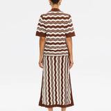 KIVARI - Sarah Knit Polo Top - Choc Ivory Stripe