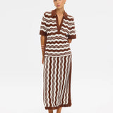 KIVARI - Sarah Knit Polo Top - Choc Ivory Stripe