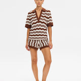 KIVARI - Sarah Knit Polo Top - Choc Ivory Stripe