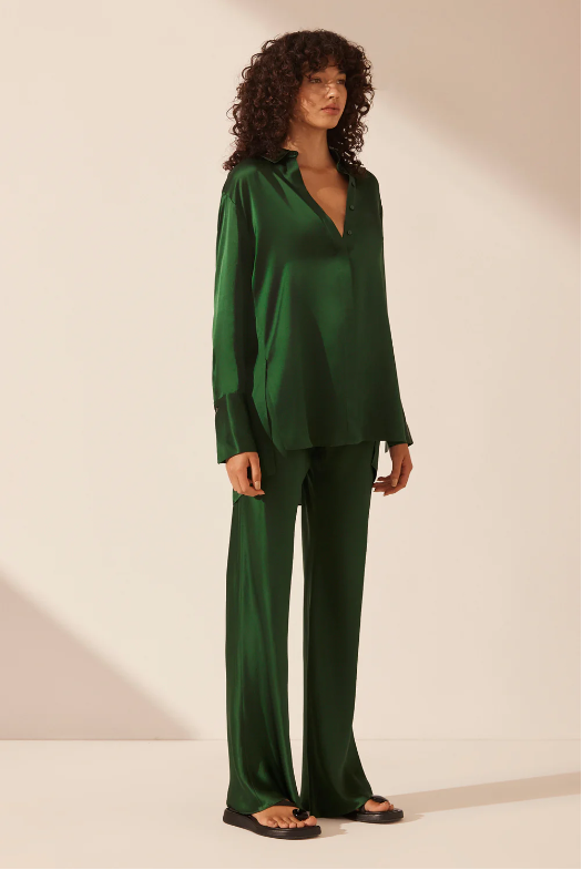 Shona Joy - Viridian Silk Shirt - Dark Green