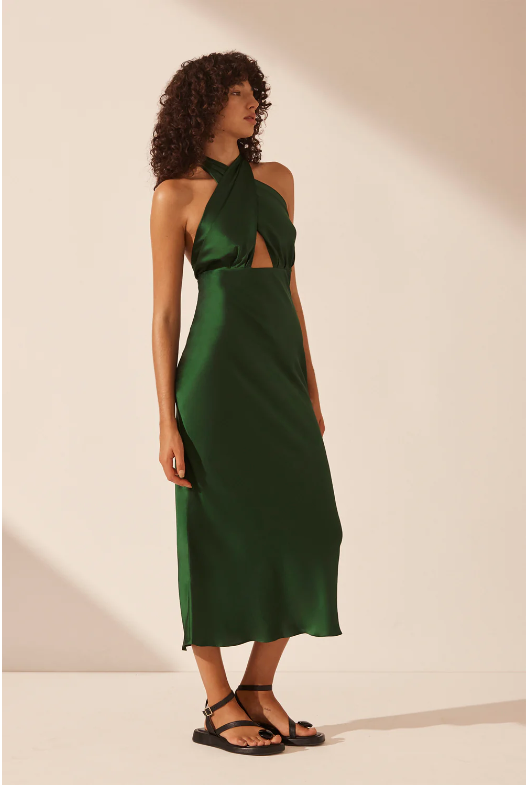 Shona Joy - Viridian Silk Halter Dress - Dark Green