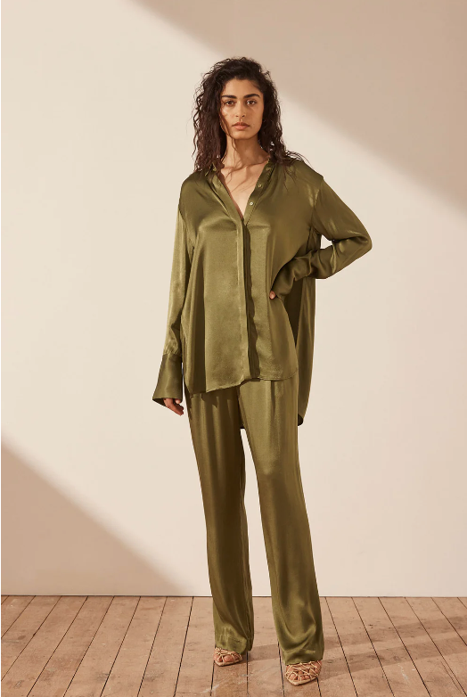 Shona Joy - Tuxedo Shirt - Green Olive