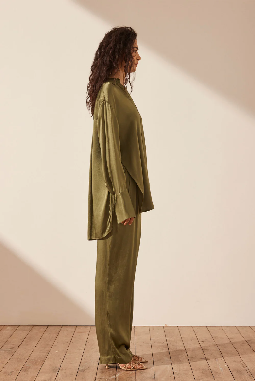 Shona Joy - Tuxedo Shirt - Green Olive
