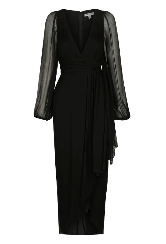 Shona Joy - Isola Plunged Long Sleeve Midi Dress - Black