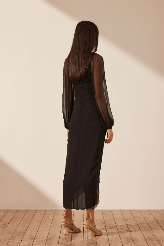 Shona Joy - Isola Plunged Long Sleeve Midi Dress - Black