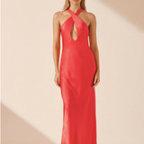 SHONA JOY- Lydie Cross Front Cut Out Midi - Poppy Red