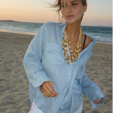 HUT CLOTHING - Boyfriend Linen Shirt - Breeze Blue