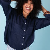 HUT CLOTHING - Boyfriend Linen Shirt - Forever Navy