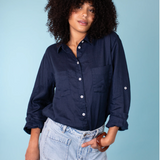 HUT CLOTHING - Boyfriend Linen Shirt - Forever Navy