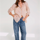 HUT CLOTHING - Boyfriend Linen Shirt - Honeycomb Stripe