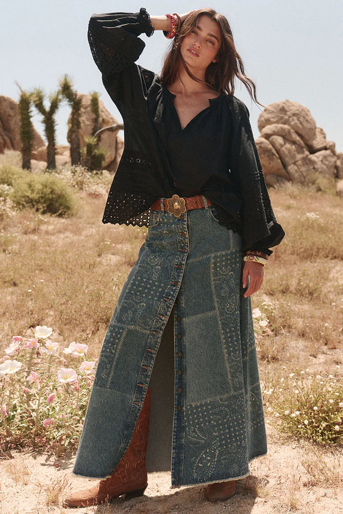 SPELL Road Trip Denim Maxi Skirt Bandana Gigi Belle Boutique