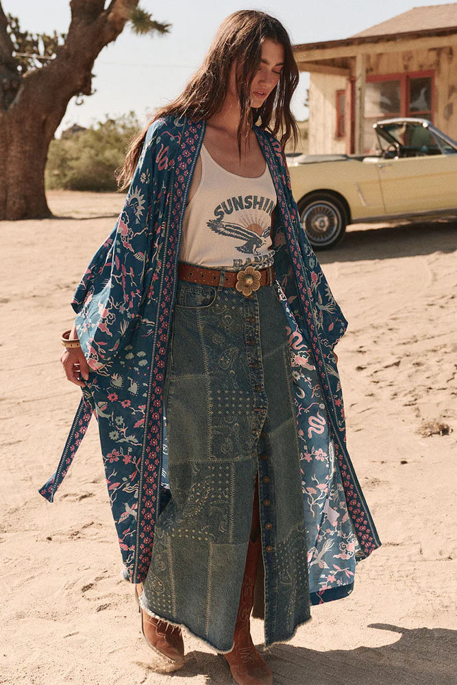 SPELL Road Trip Denim Maxi Skirt Bandana Gigi Belle Boutique