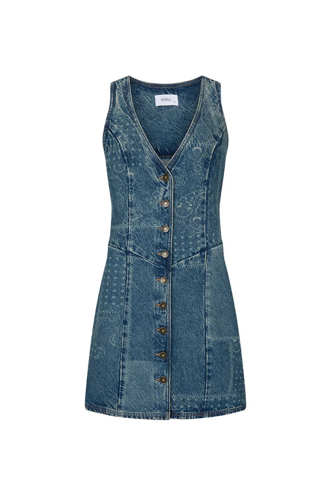 SPELL Road Trip Denim Vest Dress Bandana Gigi Belle Boutique