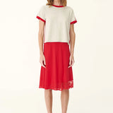 ROWIE - Raina Contrast Knit Tee - Flame Red