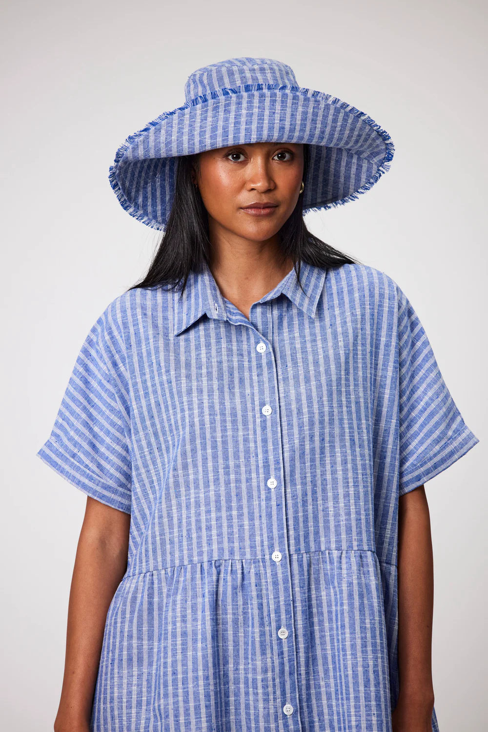 Marlow - Linen Bucket Hat - Denim Stripe