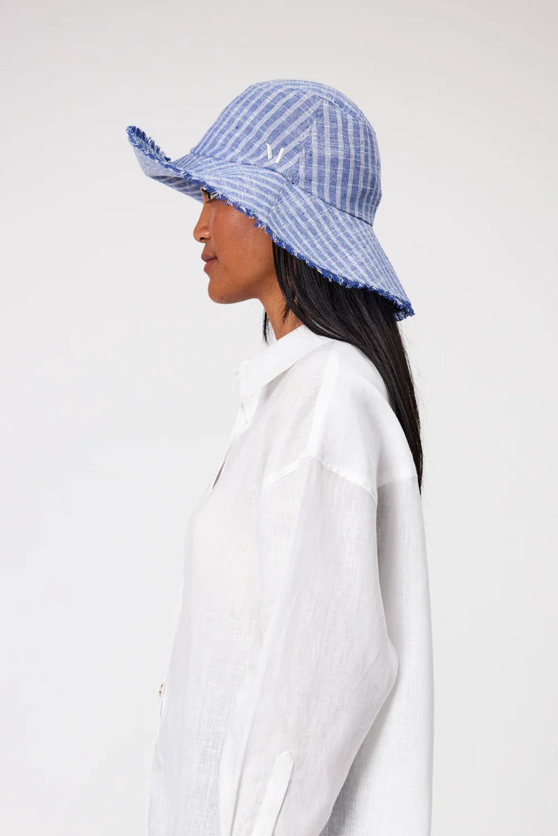 Marlow - Linen Bucket Hat - Denim Stripe