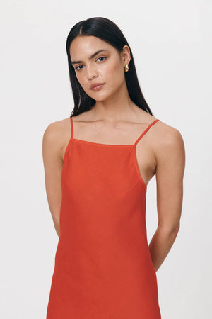 Rowie - Trina Linen Slip Dress - Aperol Red