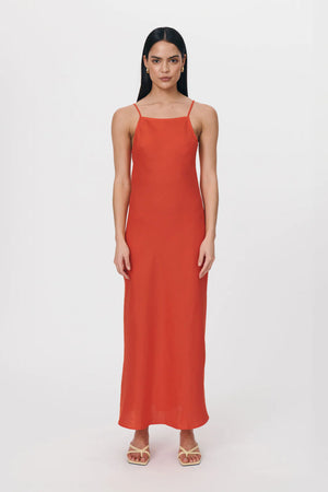 Rowie - Trina Linen Slip Dress - Aperol Red