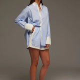 ARAMINTA JAMES - Club Cotton Shirt - Light Blue Stripe